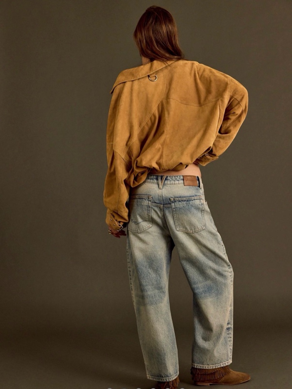 Free People Sonny Suede Pullover jacket 1/2 zip Tan sz S oversized New with tag - Picture 5 of 13